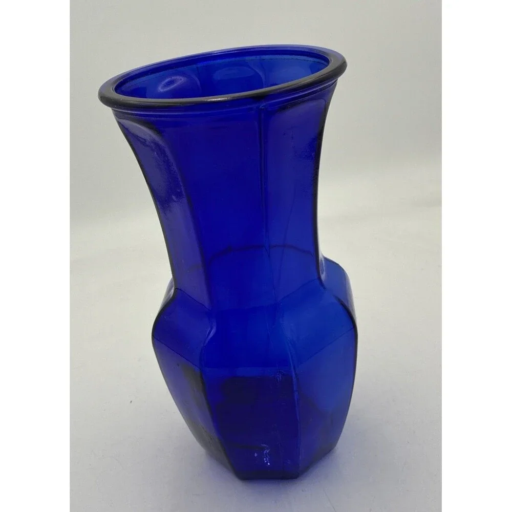 Vintage Cobalt  Dark Blue  Glass Fluted Panel Vase - 9-1/2